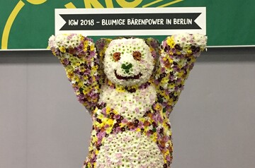 Der Berliner Br wird zum Vorboten und blumigen Wahrzeichen der neuen Blumenhalle auf der Internationalen Grnen Woche 2018 in Berlin.
