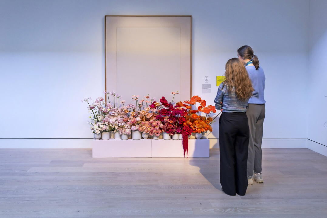 Ulrich Erben: Ohne Titel, 1977, interpretiert von Nele Mnzer und Victor Breuer Floristmeister: Gradient, Anthurien, Schmetterlingsranunkeln, Secret Garden Rosen, Nerinen und Nadelkissen-Blumen