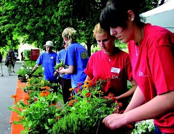 Bei den Flower Olympics starten die TeilnehmerInnen
in Zweierteams.