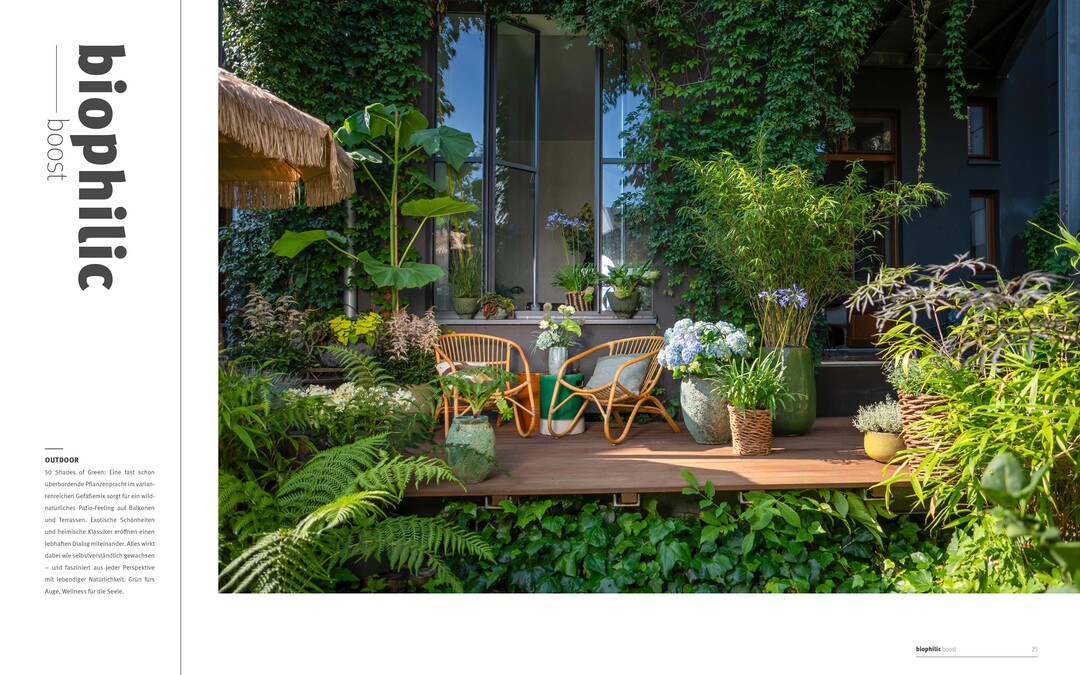 In Biophilic Boost bringt spannungsreich kombinierte Pflanzenpracht die Natur ins eigene Zuhause.