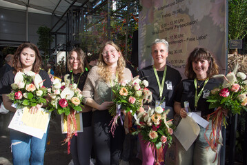 Siegerehrung in Fulda (v.l.): Vanessa Treise (2. Platz), Michaela Entzel (3. Platz), Annalena Mundorff (1. Platz), Steffi Krumbholz und Anna Ritz.