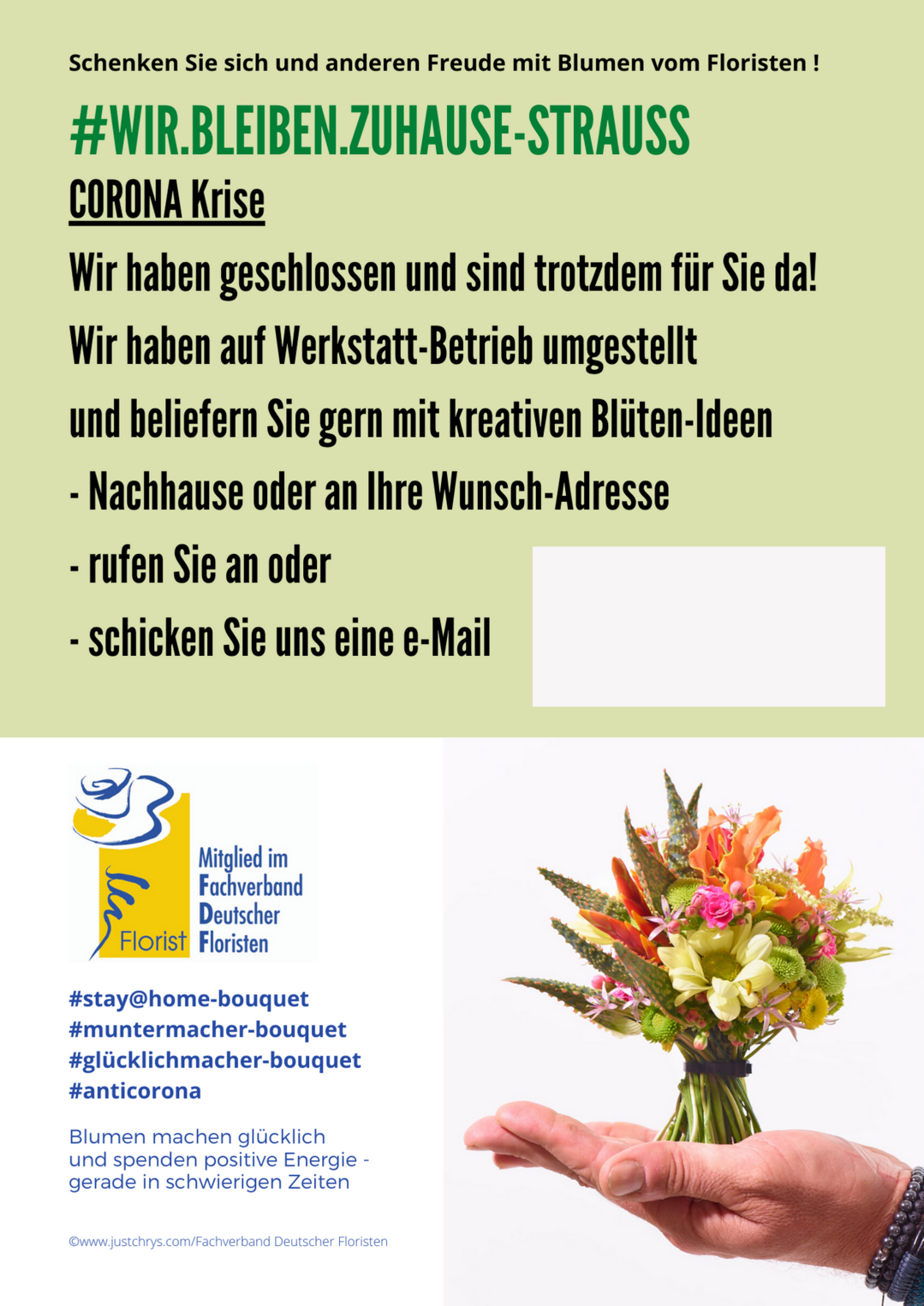 Fr Geschfte, die auf Werkstattbetrieb mit Lieferservice setzen, schlft der FDF dieses Plakat vor.
