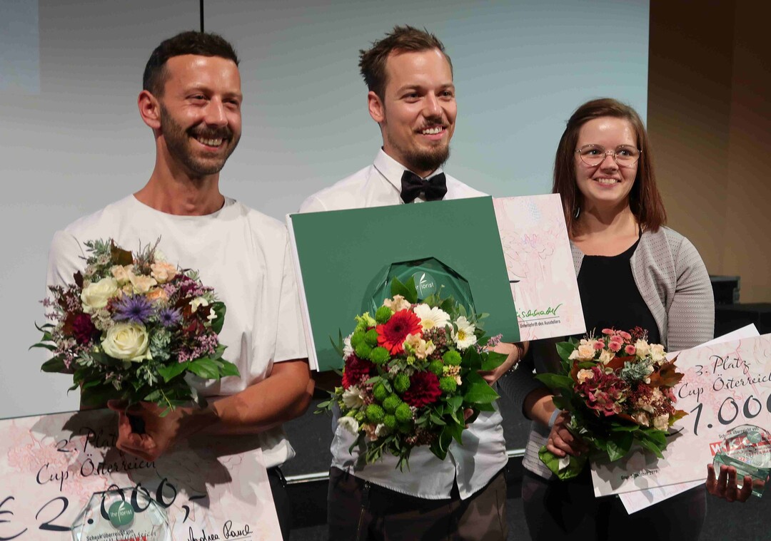 Die Gewinner der sterreichischen Meisterschaft (v.l.n.r.): Bernhard Pesendorfer (2. Platz), Sieger Johannes Struber und Stefanie Steiner (3. Platz)