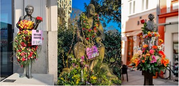 Fleurop setzt 2025 mit Blumenschmuck fr weibliche Statuen und Denkmler ein drittes Jahr in Folge ein Zeichen zum Internationalen Frauentag.