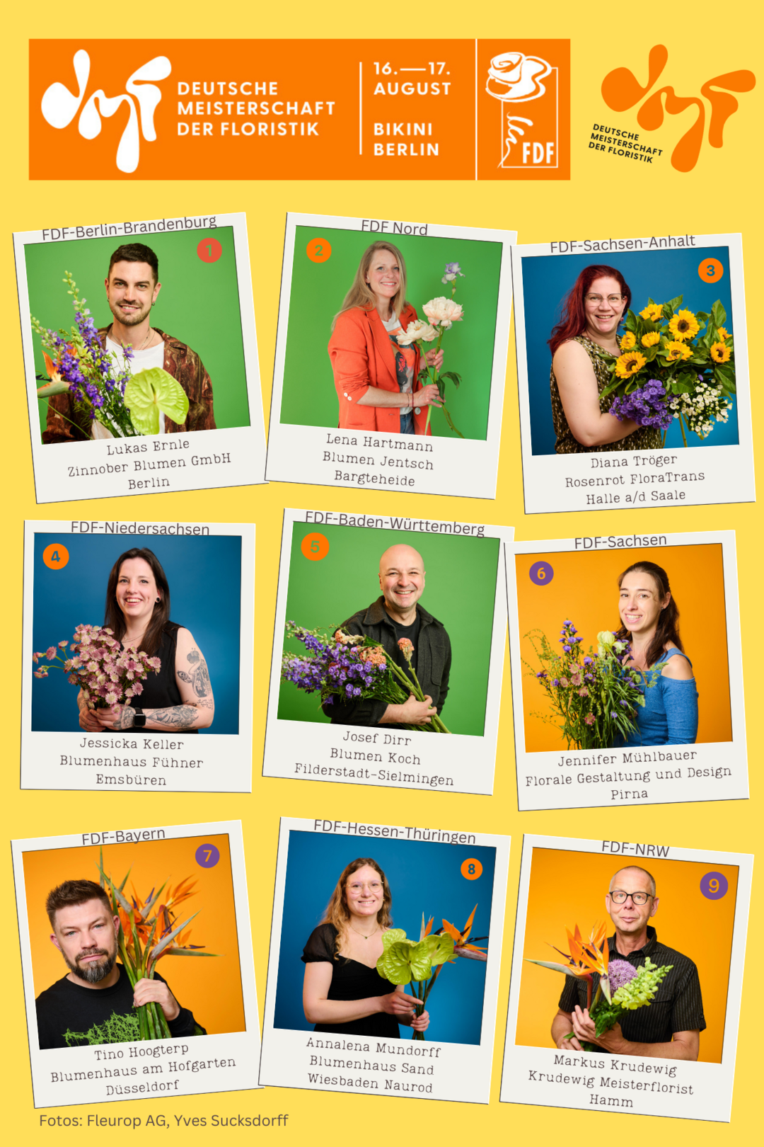 An der DMF 2024 nehmen neun Florist(inn)en teil.