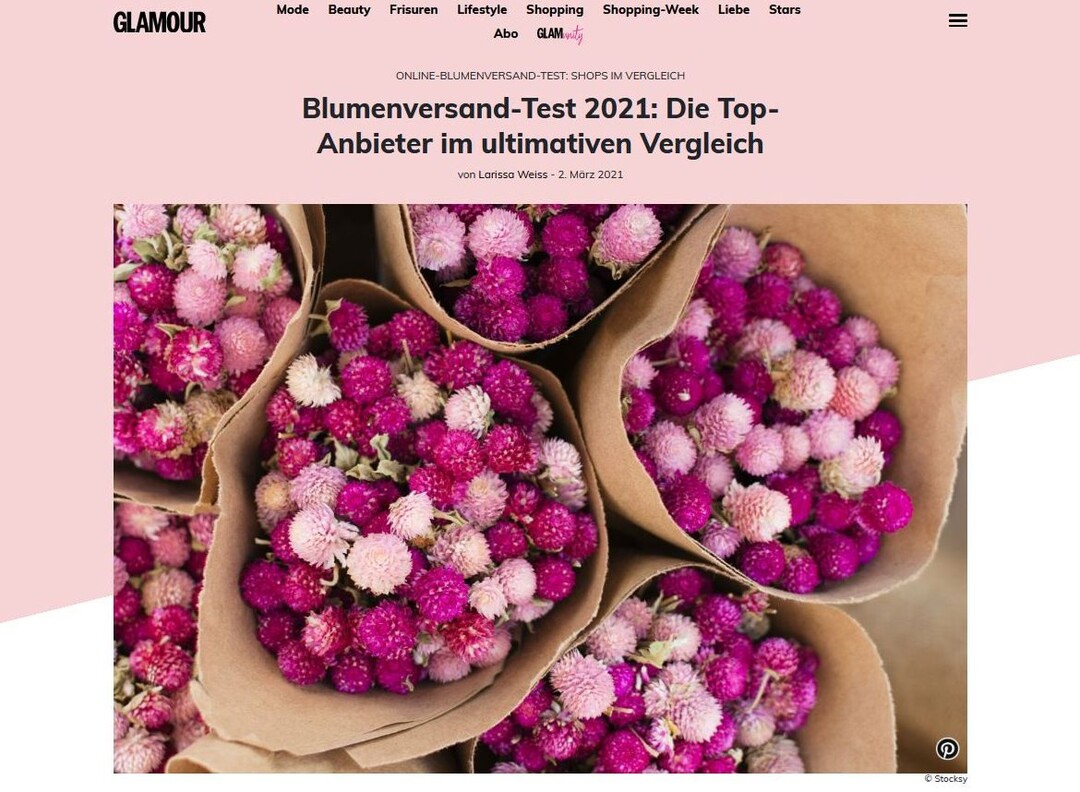 Sceenshot der Glamour-Website