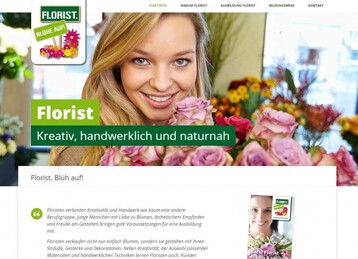 Angelehnt an das Beruf Grtner Erscheinungsbild informiert die Website www.beruf-florist.de mit ansprechenden Bildern und Texten rund um die Ausbildung zum Florist.