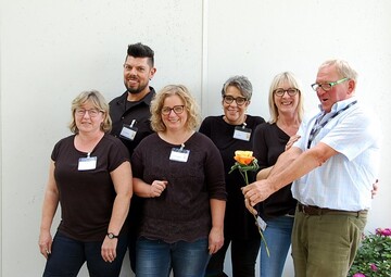 Christine Steinbach, Wilbert Hager, Thomas Grhbhl, Jutta Schfer, Simone Kraft-Becker und Elke Fleckenstein zeigten Trauerfloristik auf der BUGA.
